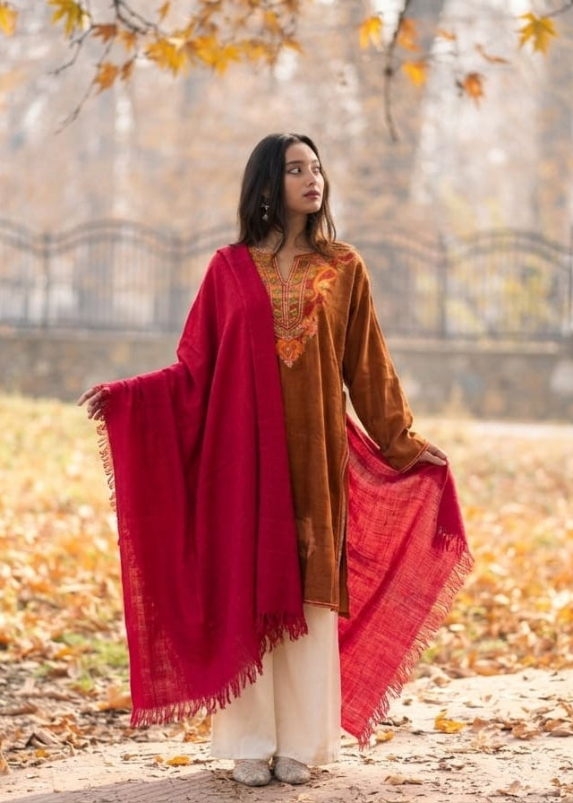 Red Handspun Pashmina Shawl