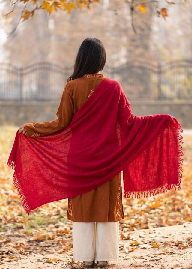 Red Handspun Pashmina Shawl